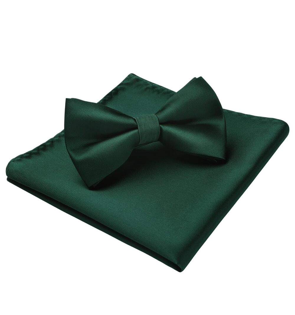 5441 Bow Ties Green Color Pre Tied Bow Tie and Pocket Square Classic